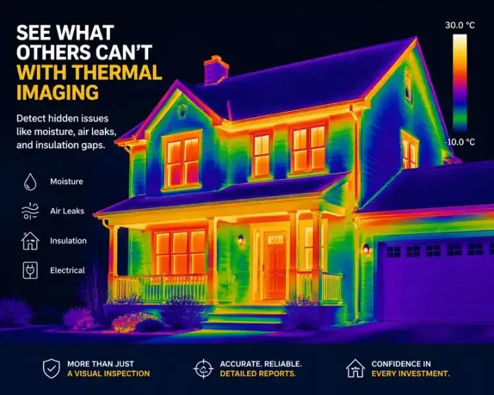 Thermal imaging scan of a home showing heat signatures and hidden insulation gaps — Thermal Imaging Home Inspection