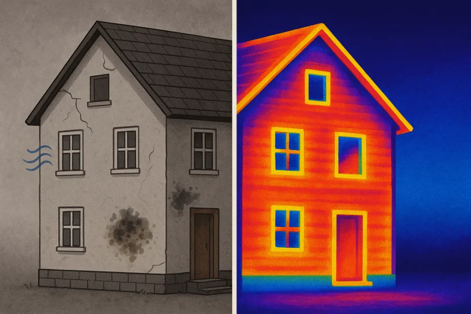 Time travel home inspection Calgary showing past and future problems with thermal camera
