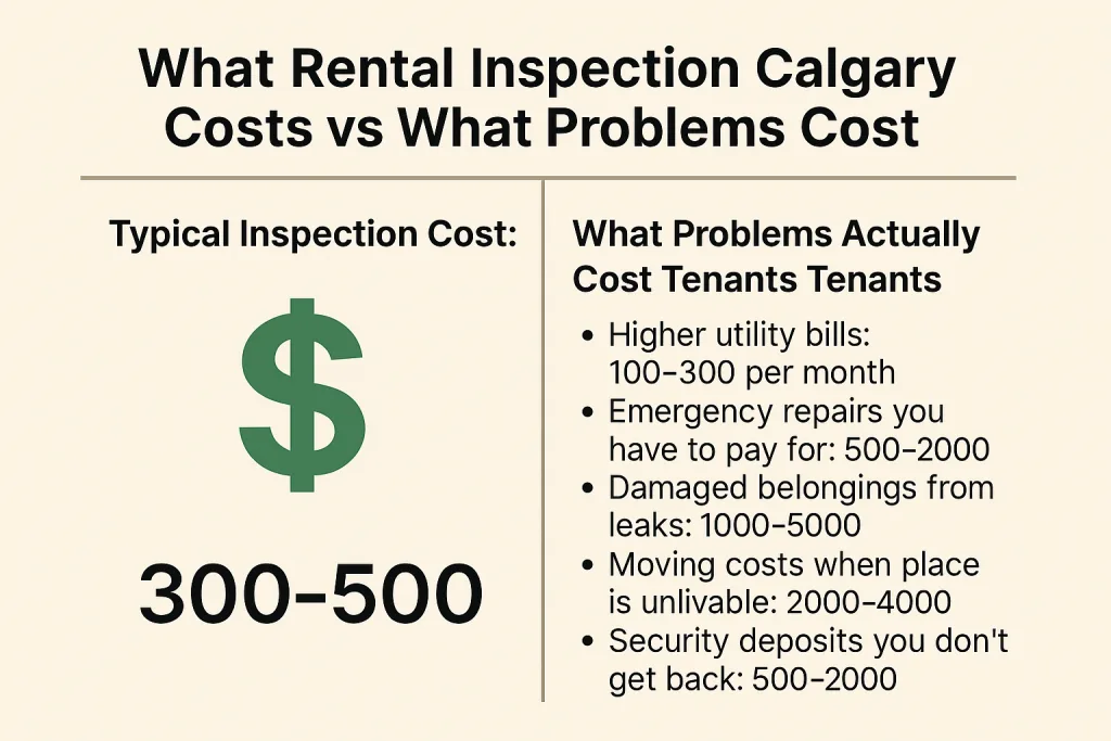 Chart comparing cost of rental inspection versus financial risks tenants face without it in Calgary